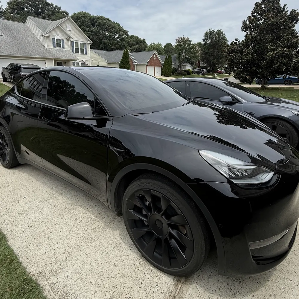 Black Tesla Model Y with ceramic window tint installed in Simpsonville, SC